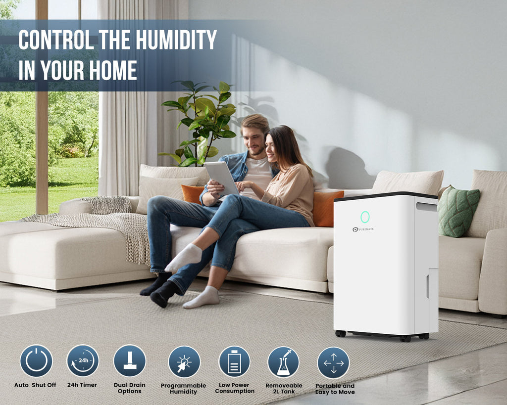 12L Dehumidifier for Home, Automatic Humidity Sensor, 24H Timer, Auto Shut-Off, Continuous Drainage &  Laundry Drying,