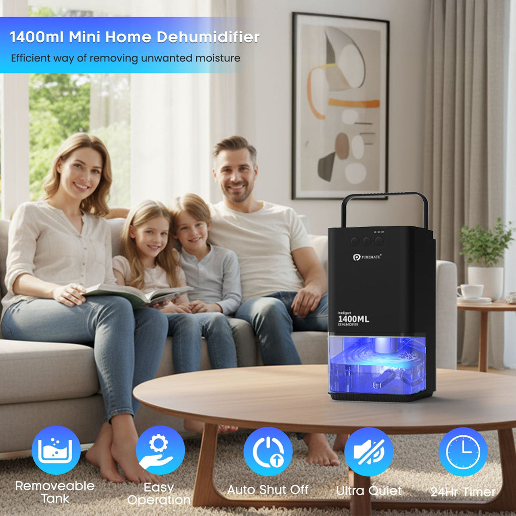 1400ml Mini Dehumidifier for Damp Mould Condensation and Moisture - Black