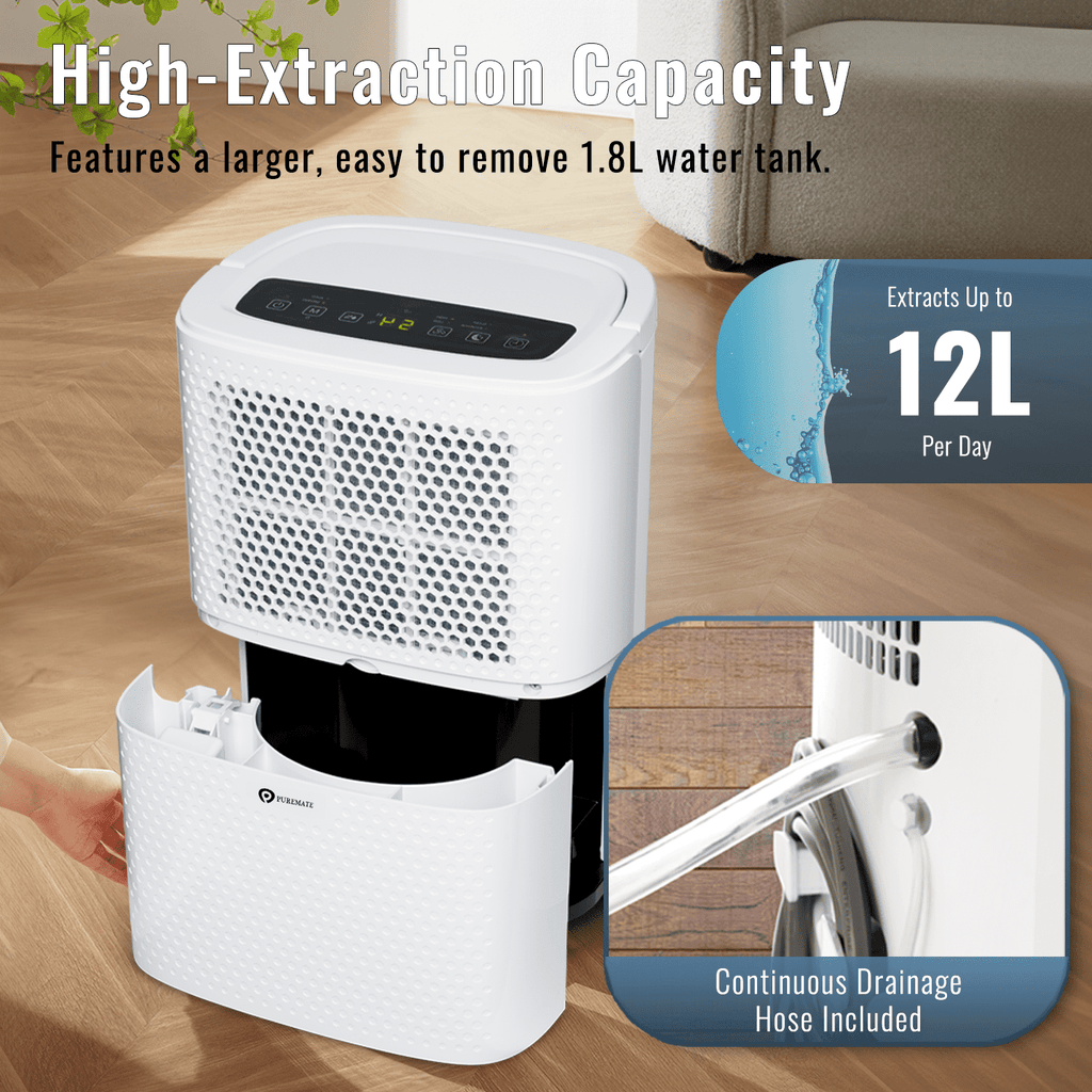 12 Litre Dehumidifier with Air Purifier and Continuous Drainage Hose