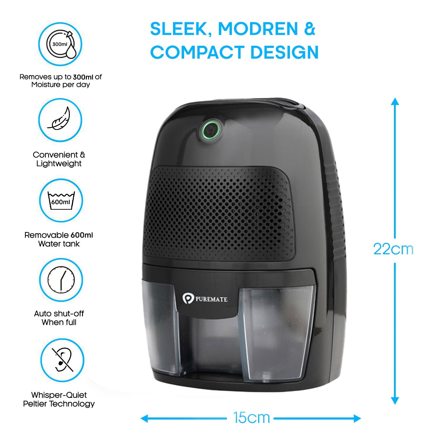 Dehumidifier 600ml Portable Dehumidifier for Home - Black