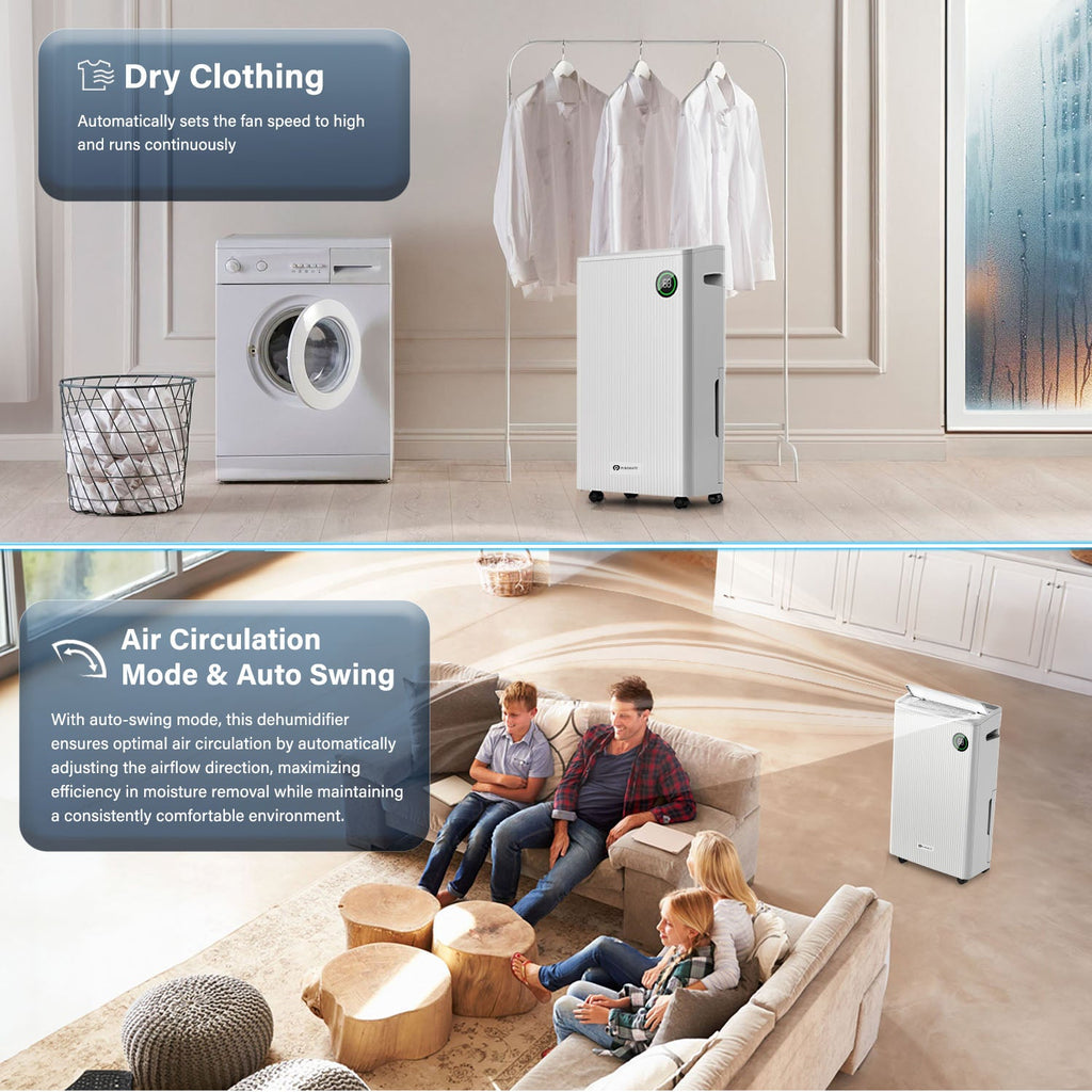 20L Dehumidifier with 5.5 Litre Tank Capacity, Digital Display, Continuous Drainage, Laundry Drying