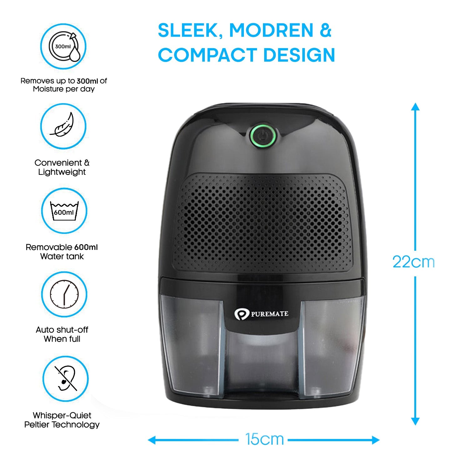 Dehumidifier 600ml Portable Dehumidifier for Home - Black