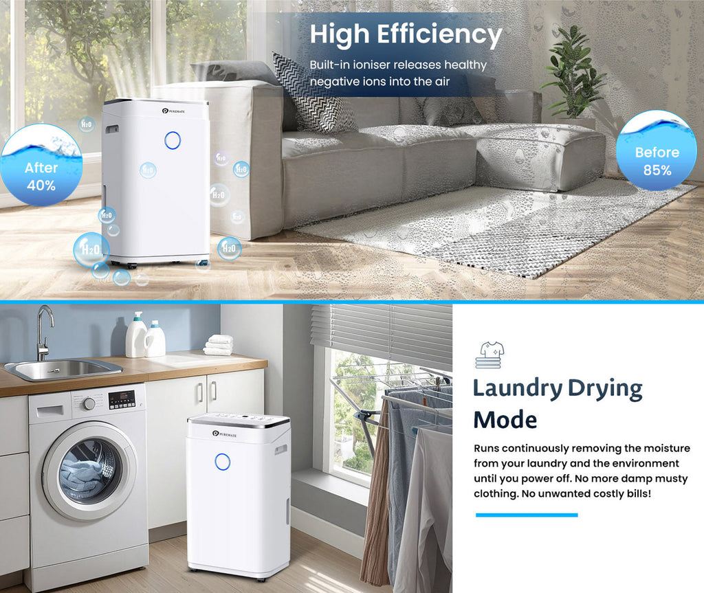 20L Smart WiFi Dehumidifier for Home, Large 6.5L Tank or Continuous Drainage, Sleep Mode, Adjustable Humidity Sensor, Laundry Drying, 24H Timer, Ideal for Damp & Condensation
