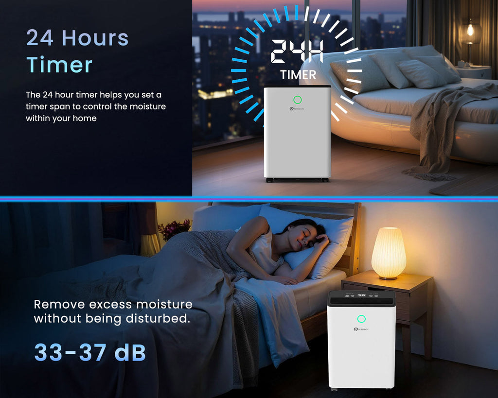 12L Dehumidifier for Home, Automatic Humidity Sensor, 24H Timer, Auto Shut-Off, Continuous Drainage &  Laundry Drying,