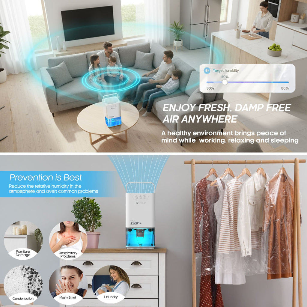 1400ml Mini Dehumidifier for Damp Mould Condensation and Moisture - White