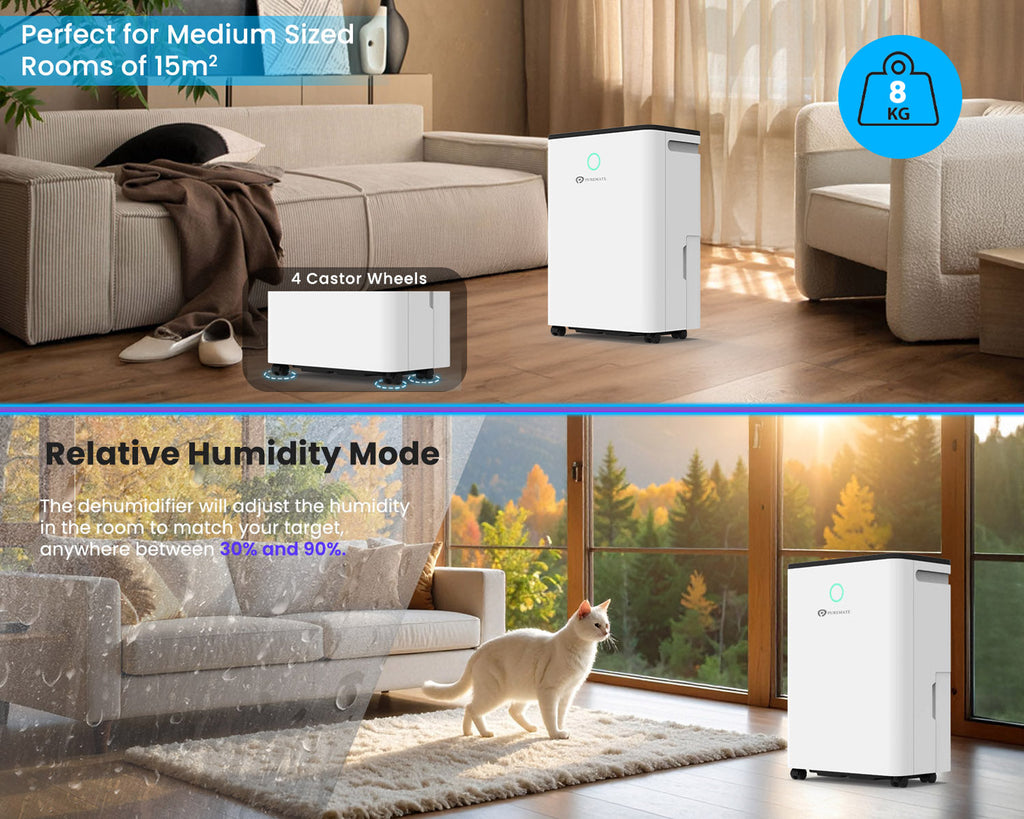 12L Dehumidifier for Home, Automatic Humidity Sensor, 24H Timer, Auto Shut-Off, Continuous Drainage &  Laundry Drying,