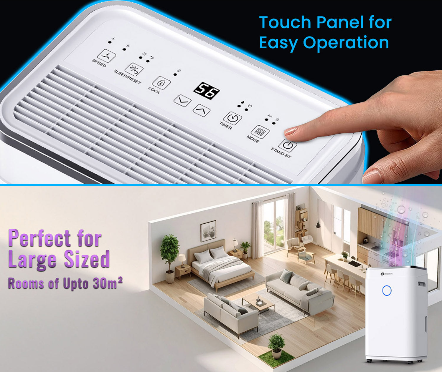 20L Smart WiFi Dehumidifier for Home, Large 6.5L Tank or Continuous Drainage, Sleep Mode, Adjustable Humidity Sensor, Laundry Drying, 24H Timer, Ideal for Damp & Condensation