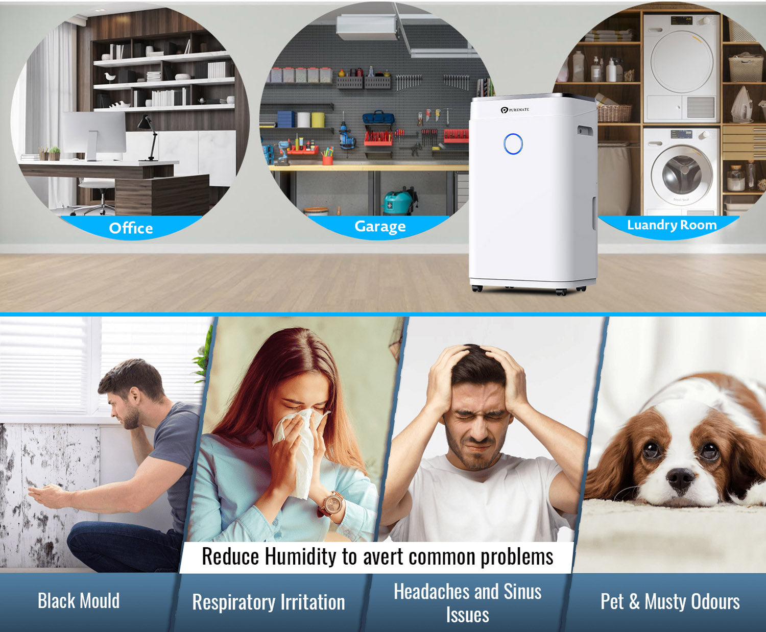 20L Smart WiFi Dehumidifier for Home, Large 6.5L Tank or Continuous Drainage, Sleep Mode, Adjustable Humidity Sensor, Laundry Drying, 24H Timer, Ideal for Damp & Condensation