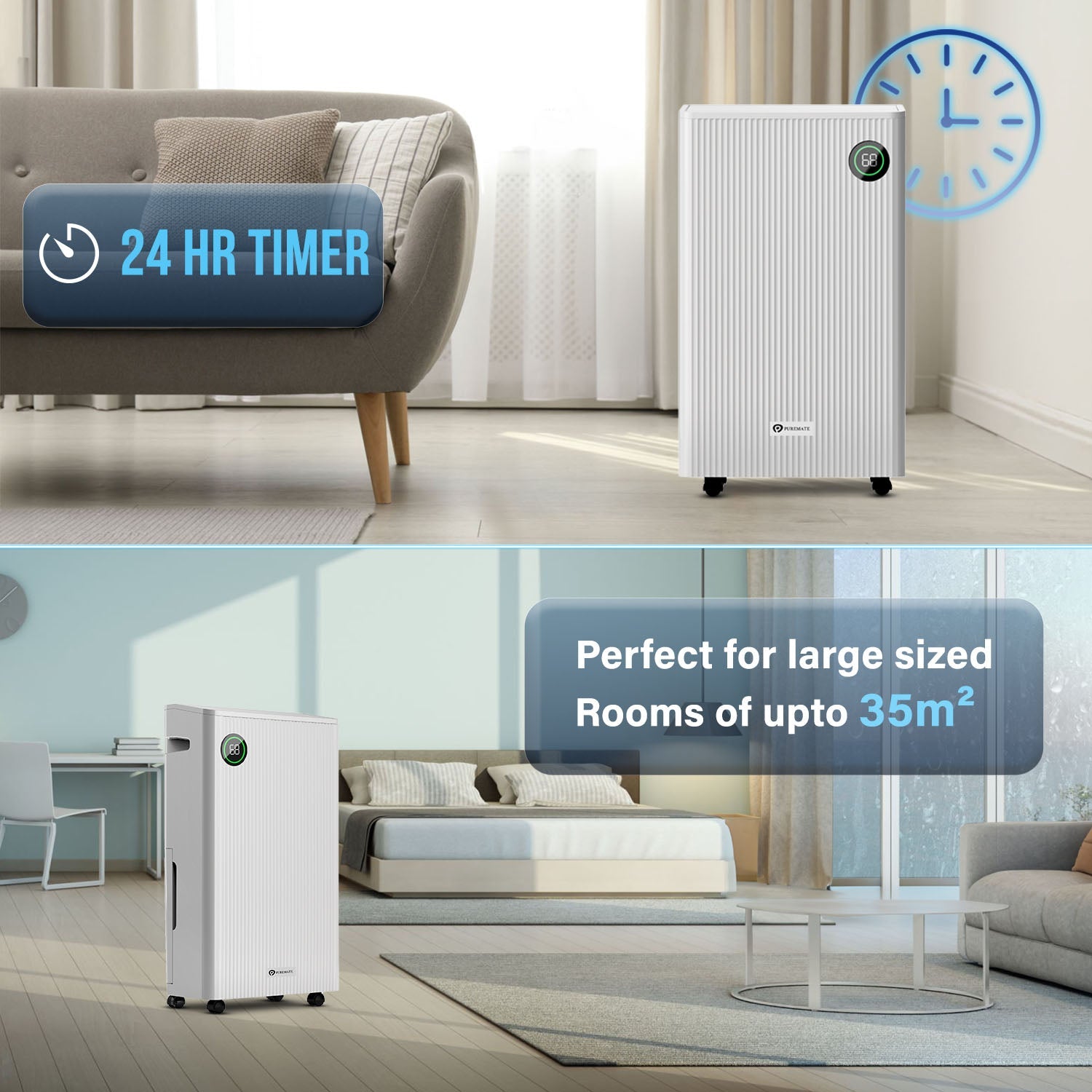 25L Dehumidifier with 5.5 Litre Tank Capacity, Digital Display, Continuous Drainage, Laundry Drying