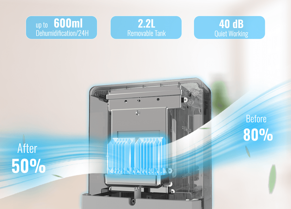2200ml Portable Dehumidifier for Damp, Mould, Moisture in Home – Black